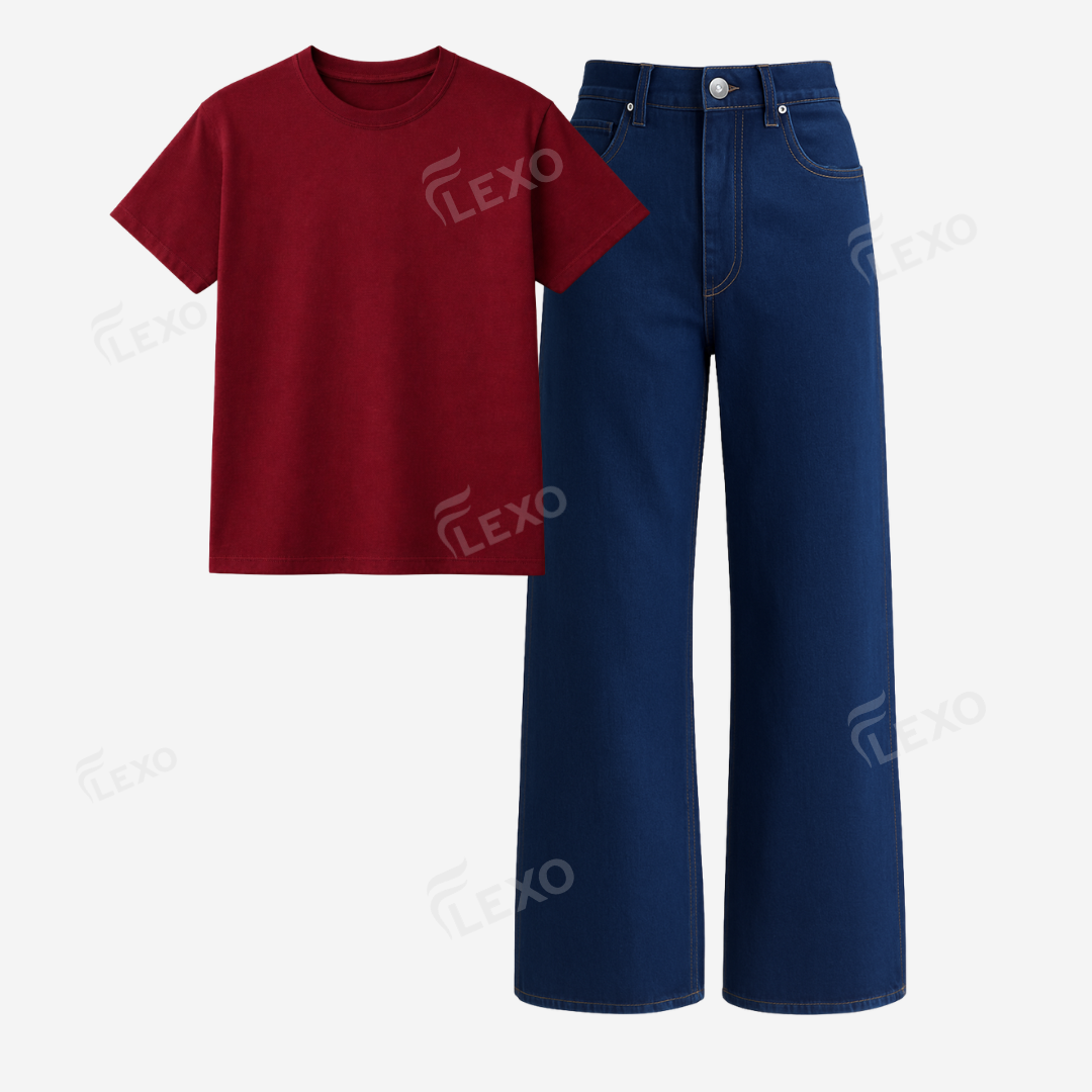 Darkblue Baggy Jeans With Regular T-Shirt