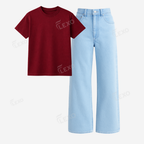 Iceblue Baggy Jeans With Regular T-Shirt