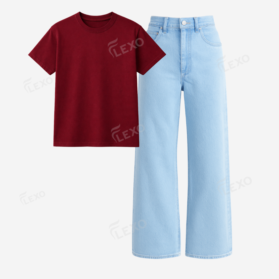 Iceblue Baggy Jeans With Regular T-Shirt