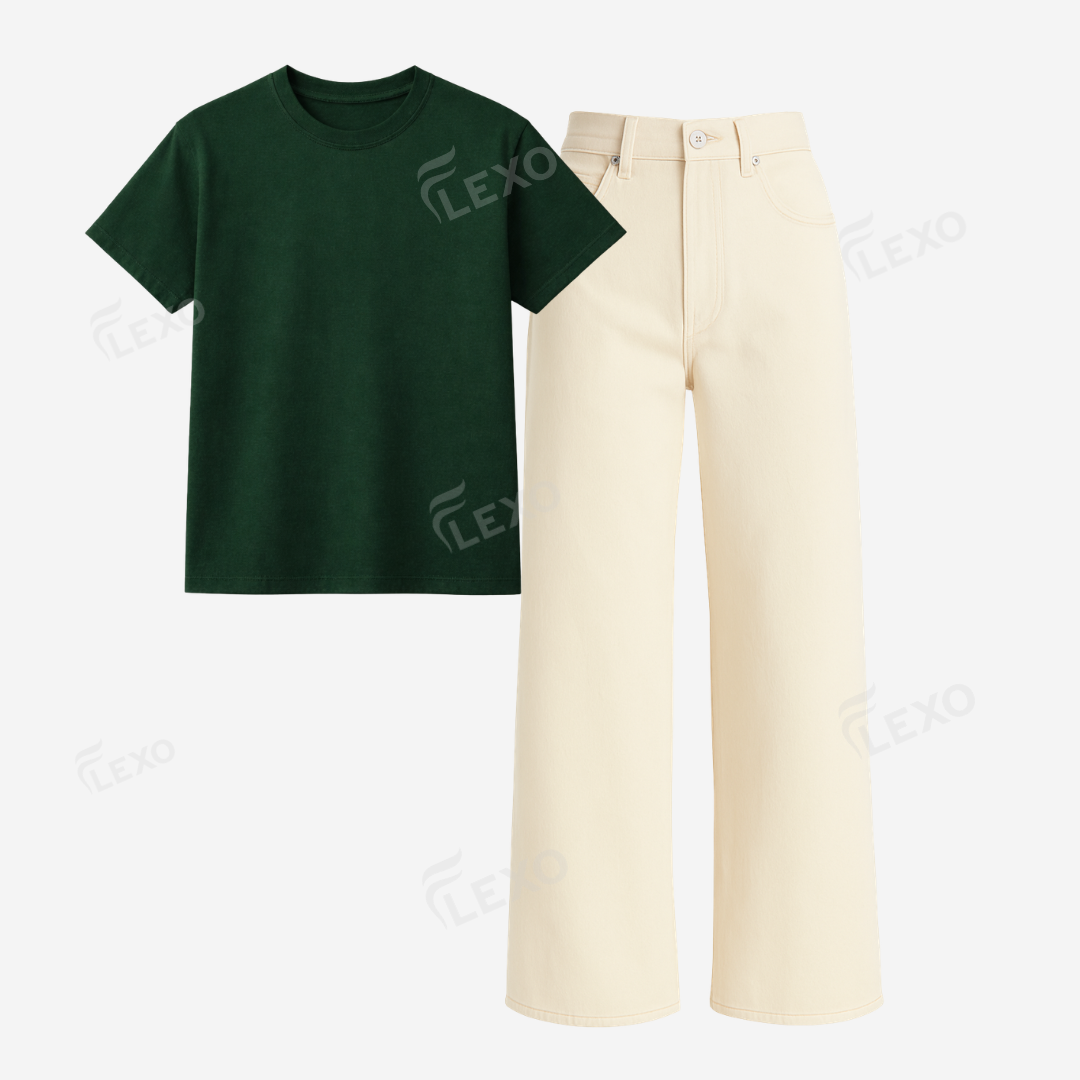 Beige Baggy Jeans With Regular T-Shirt