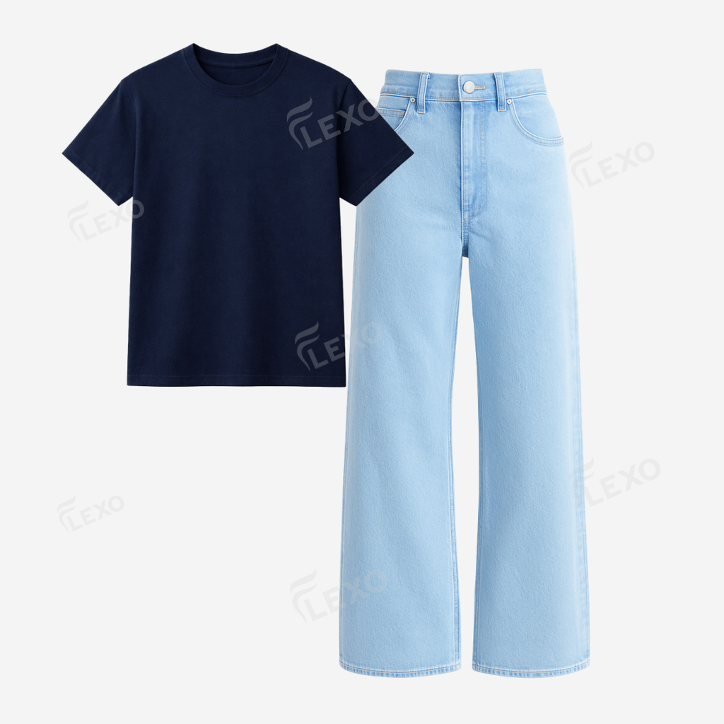 Iceblue Baggy Jeans With Regular T-Shirt