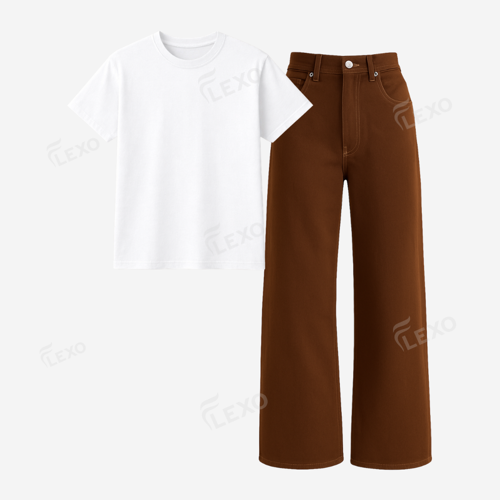 Brown Baggy Jeans With Regular T-Shirt