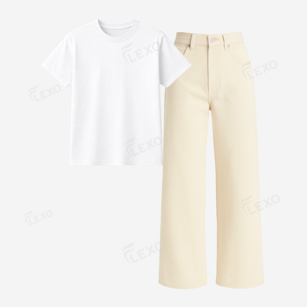 Beige Baggy Jeans With Regular T-Shirt