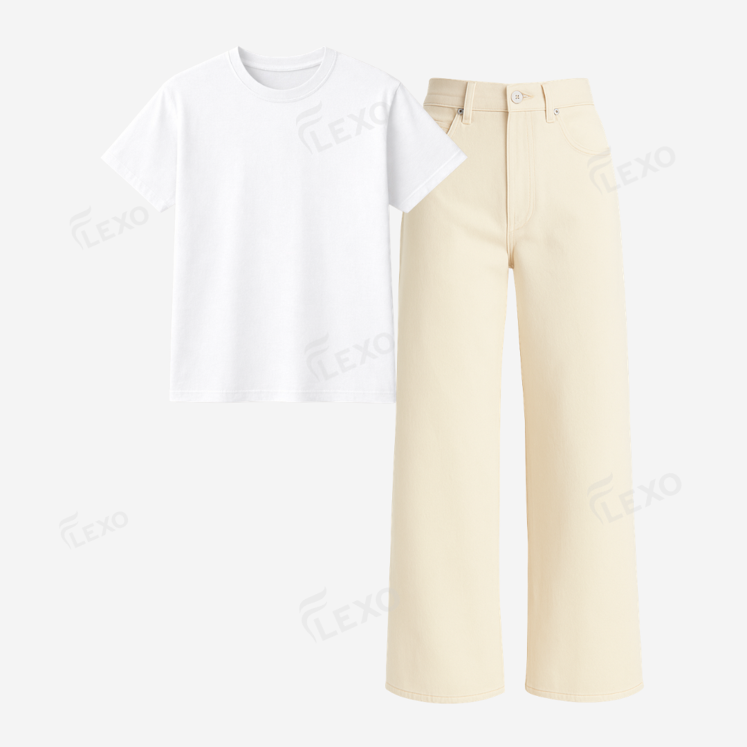Beige Baggy Jeans With Regular T-Shirt