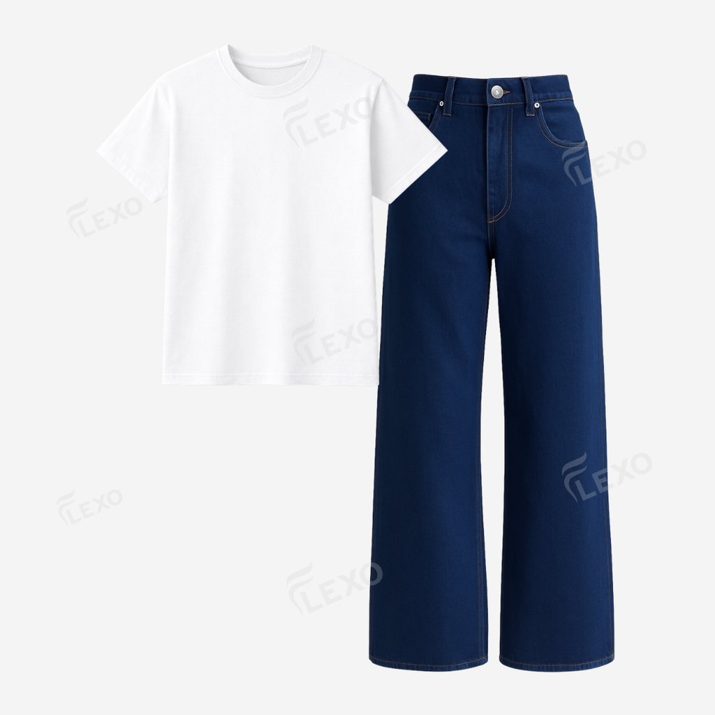 Darkblue Baggy Jeans With Regular T-Shirt