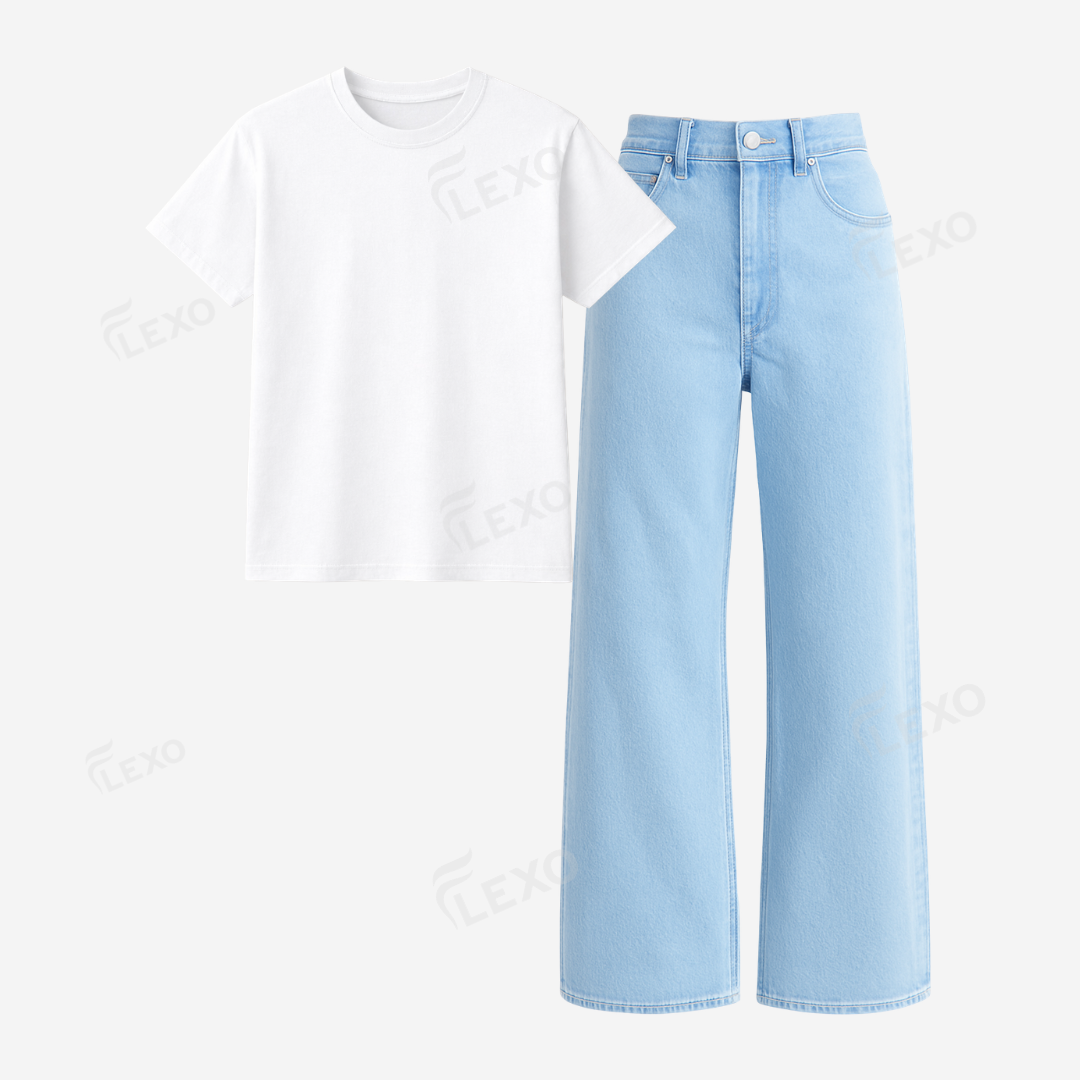 Iceblue Baggy Jeans With Regular T-Shirt