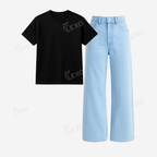 Iceblue Baggy Jeans With Regular T-Shirt