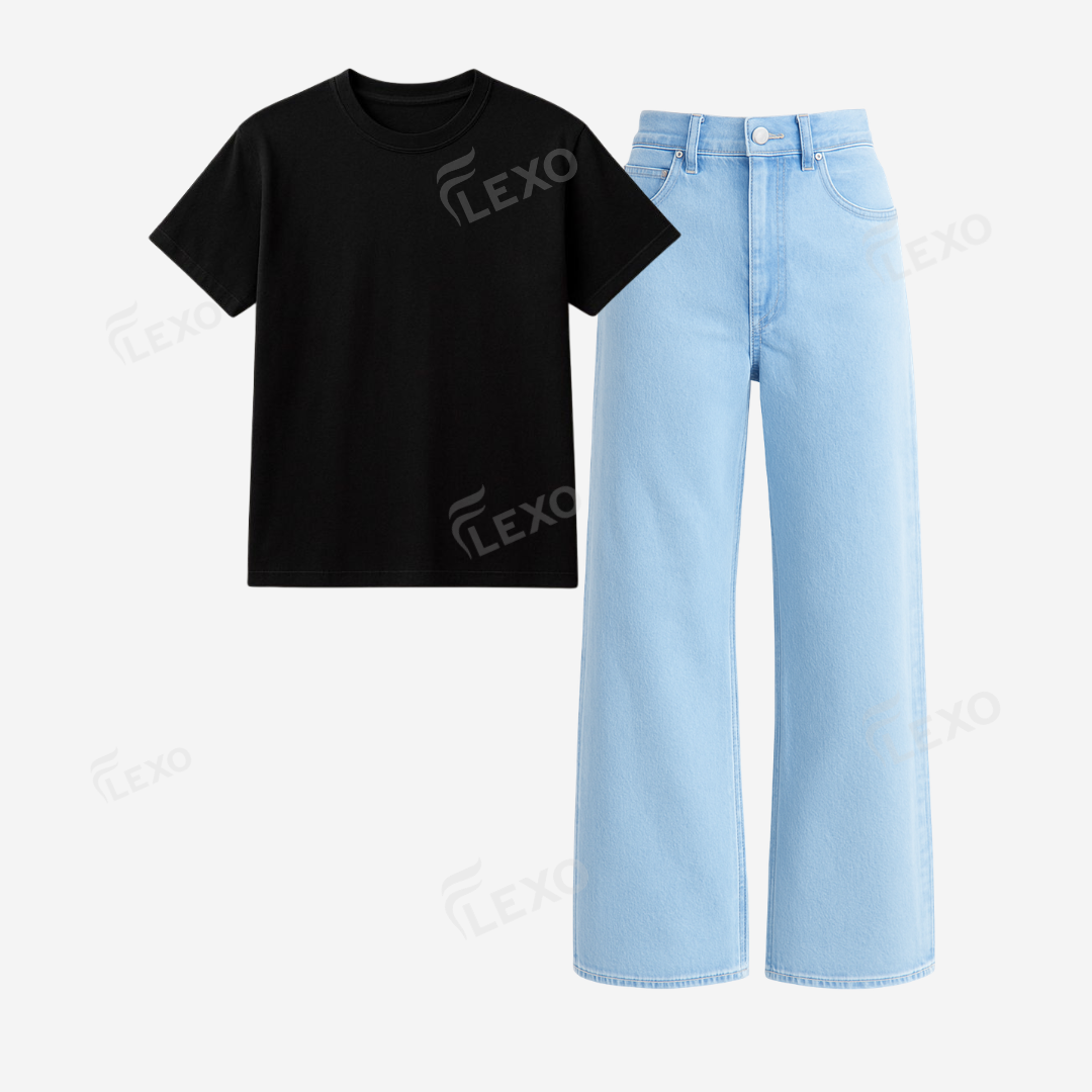Iceblue Baggy Jeans With Regular T-Shirt