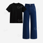 Darkblue Baggy Jeans With Regular T-Shirt