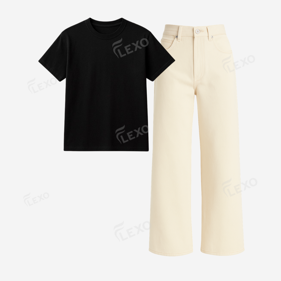 Beige Baggy Jeans With Regular T-Shirt Main image