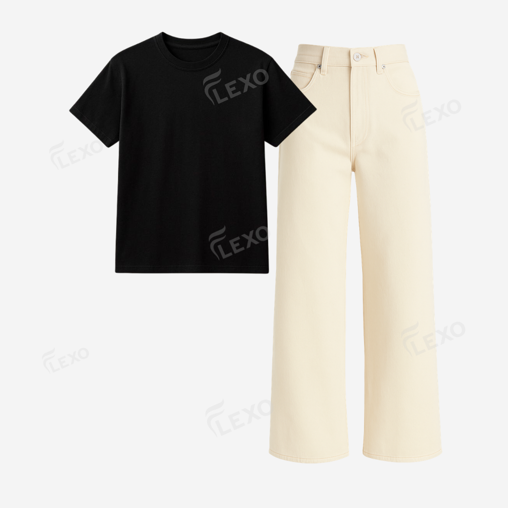 Beige Baggy Jeans With Regular T-Shirt
