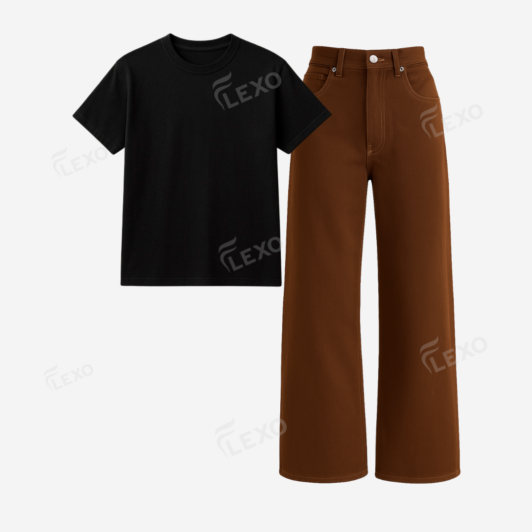 Brown Baggy Jeans With Regular T-Shirt Main image