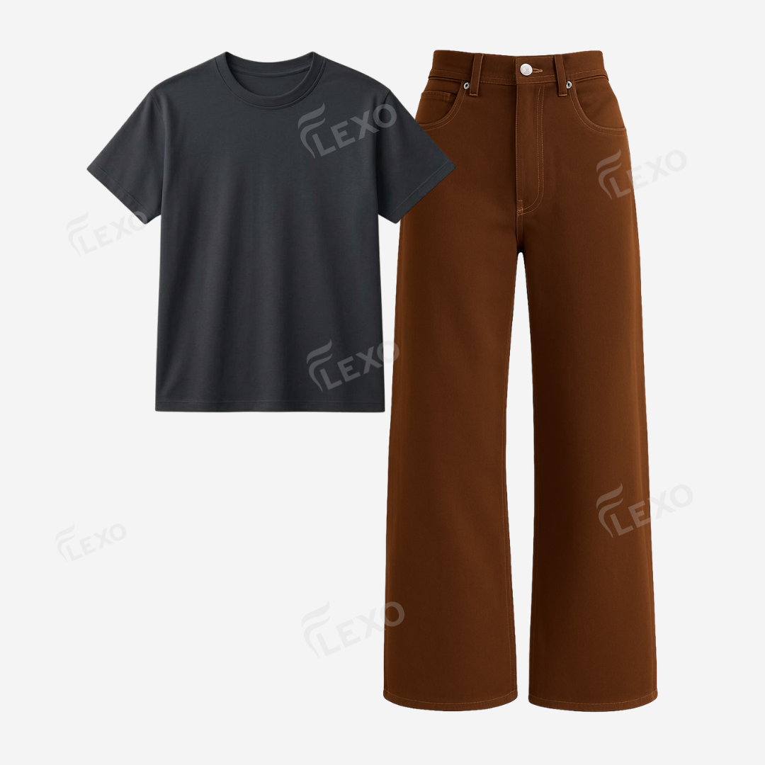 Brown Baggy Jeans With Regular T-Shirt