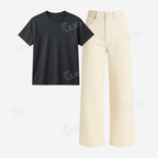 Beige Baggy Jeans With Regular T-Shirt