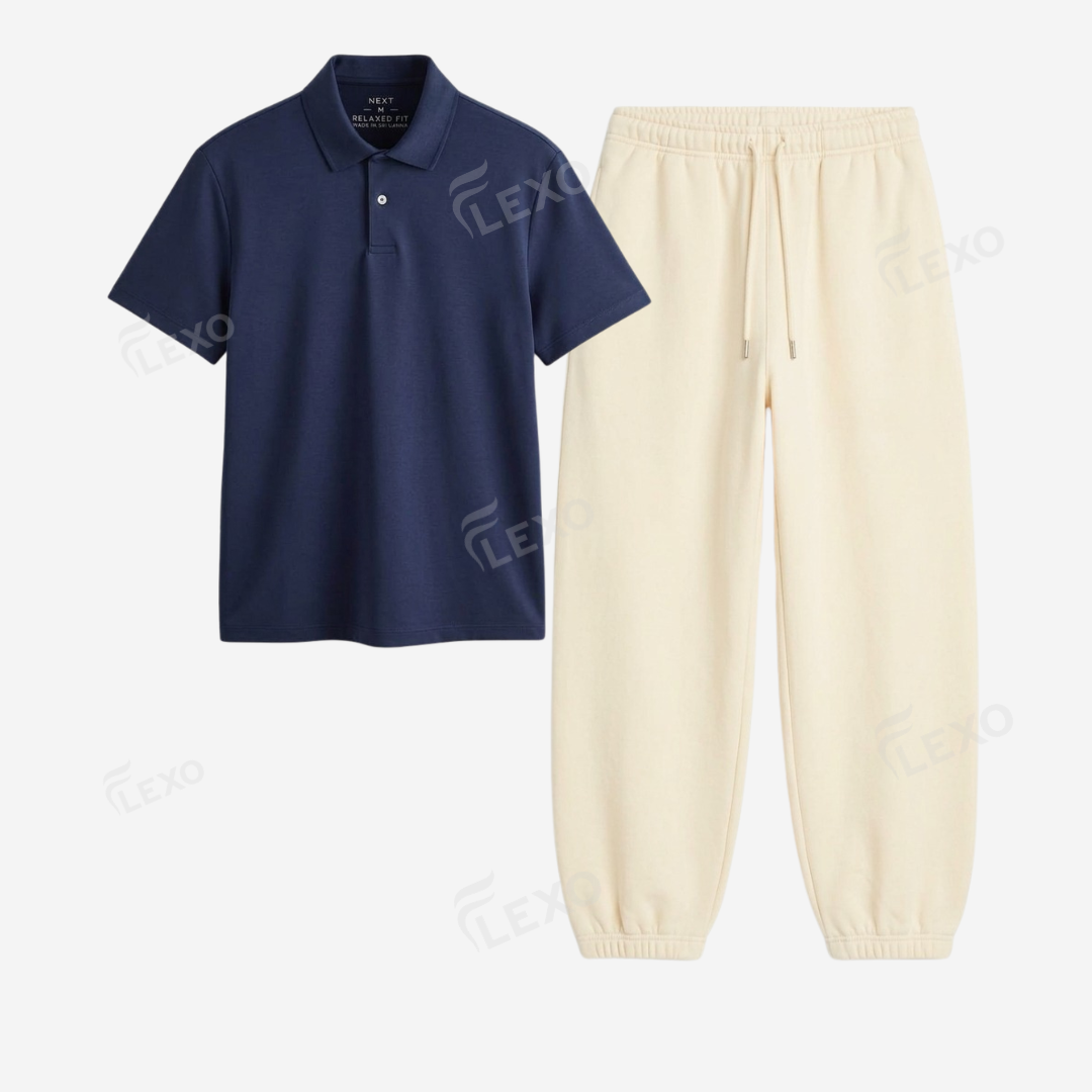 Cream Sweatpant With Polo