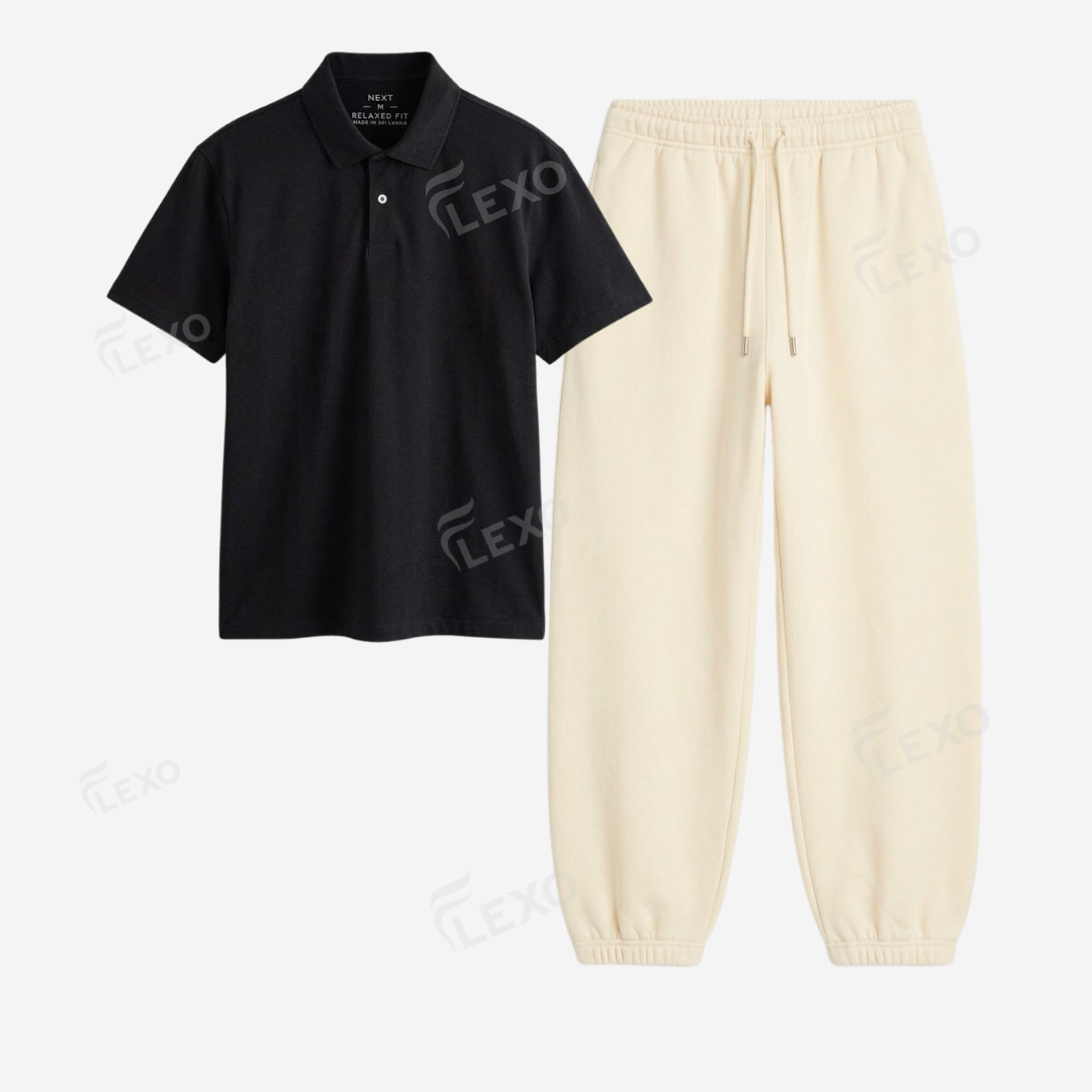 Cream Sweatpant With Polo