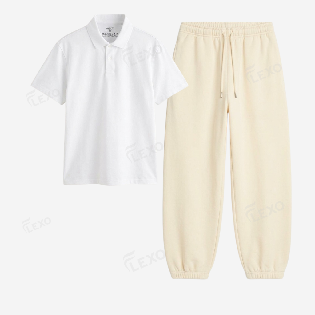 Cream Sweatpant With Polo