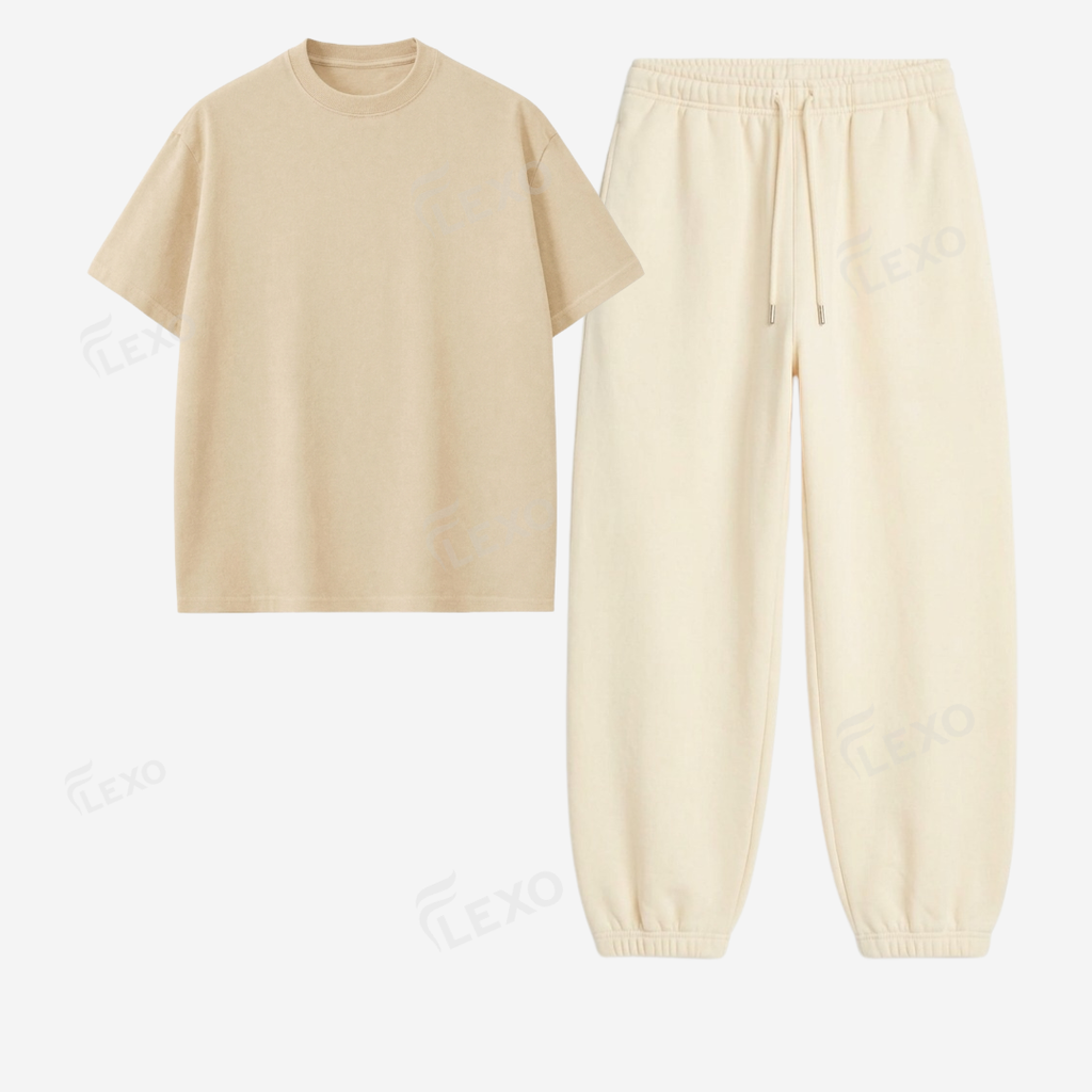 Cream Sweatpant With Oversized Drop Shoulder T-Shirt