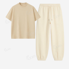 Cream Sweatpant With Oversized Drop Shoulder T-Shirt