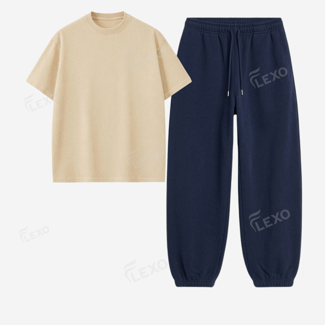 Navyblue Sweatpant With Oversized Drop Shoulder T-Shirt
