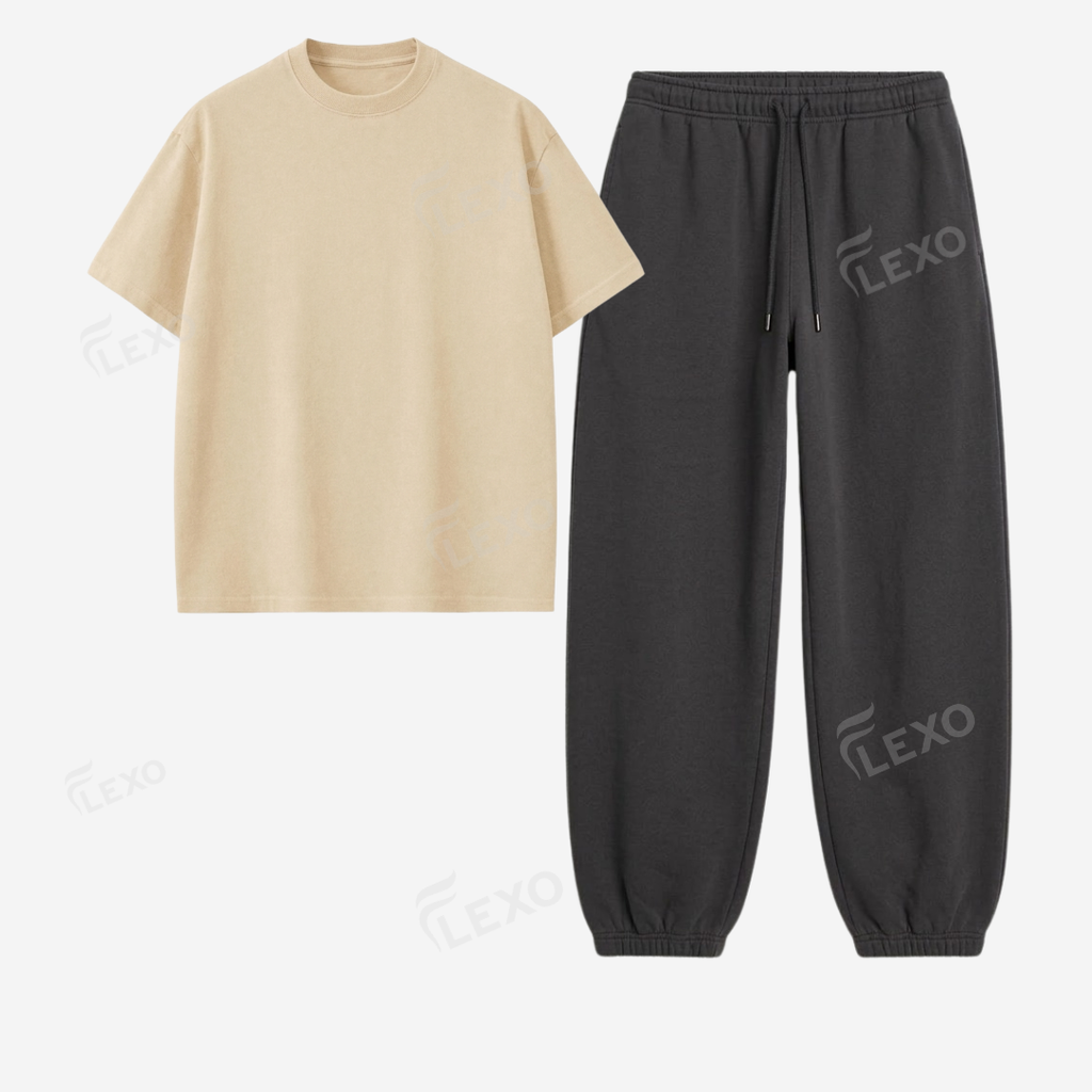 Charcoalgrey Sweatpant With Oversized Drop Shoulder T-Shirt