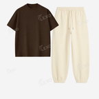 Cream Sweatpant With Oversized Drop Shoulder T-Shirt