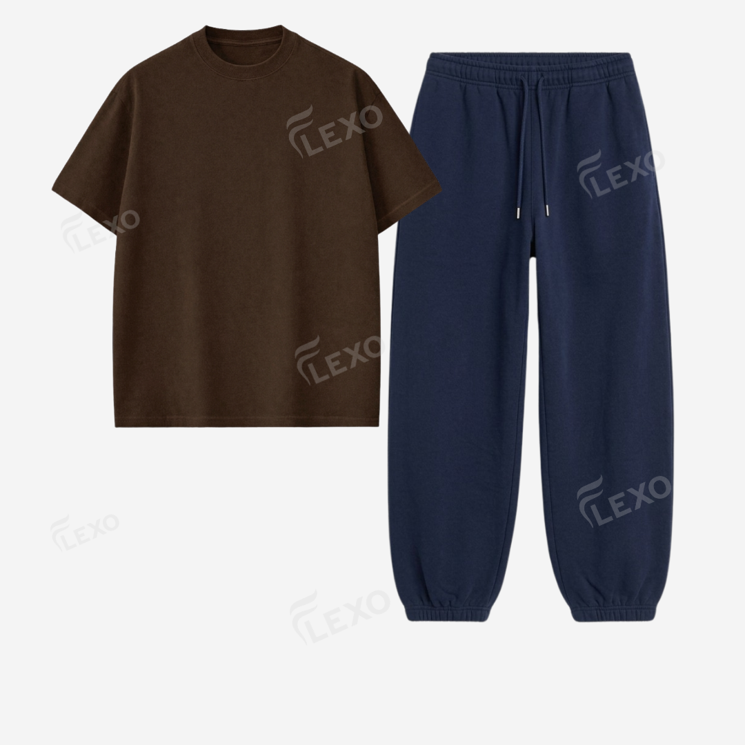 Navyblue Sweatpant With Oversized Drop Shoulder T-Shirt