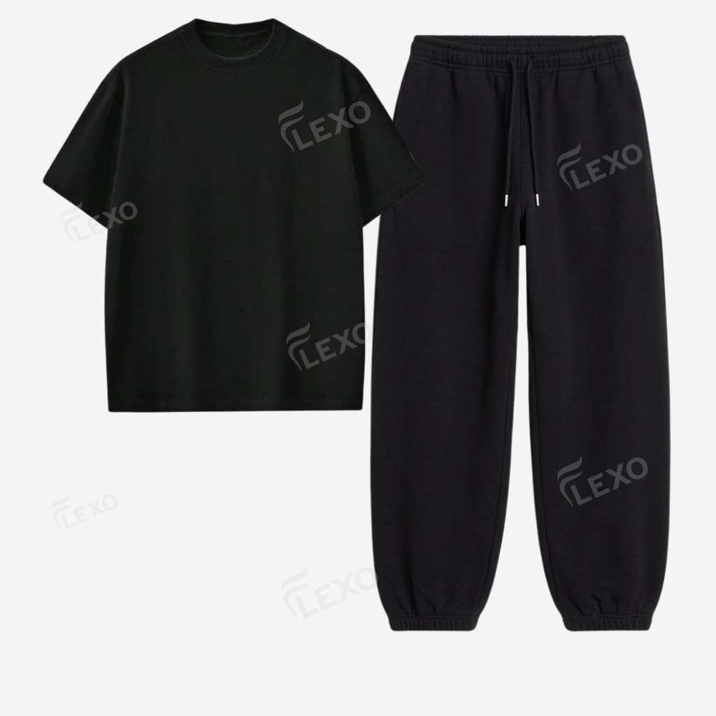 Black Sweatpant With Oversized Drop Shoulder T-Shirt