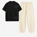 Cream Sweatpant With Oversized Drop Shoulder T-Shirt