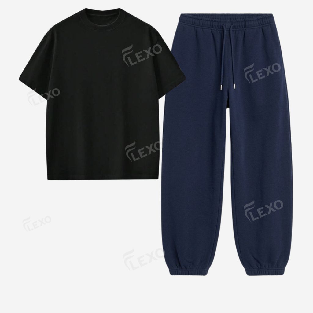 Navyblue Sweatpant With Oversized Drop Shoulder T-Shirt