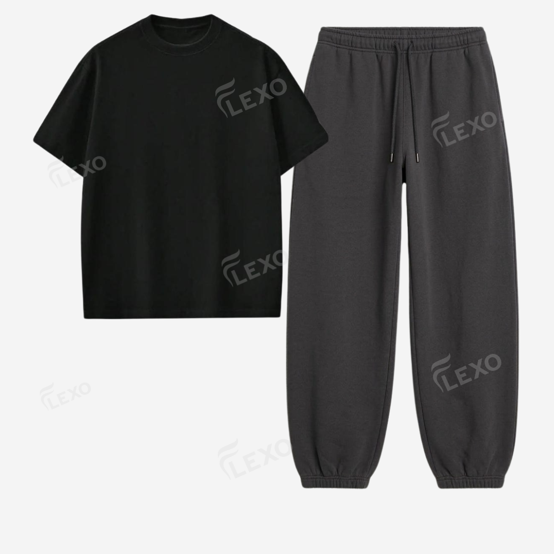 Charcoalgrey Sweatpant With Oversized Drop Shoulder T-Shirt