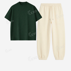 Cream Sweatpant With Oversized Drop Shoulder T-Shirt