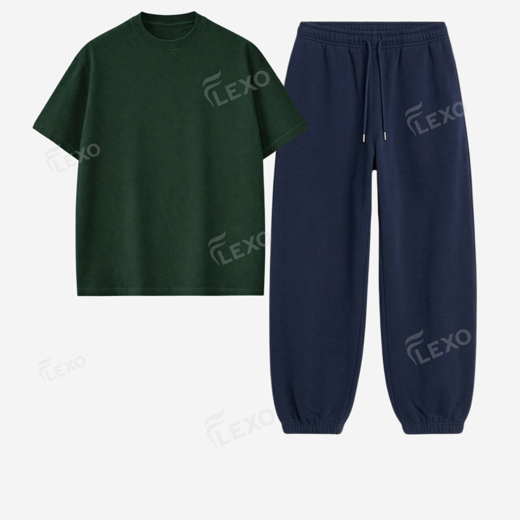 Navyblue Sweatpant With Oversized Drop Shoulder T-Shirt
