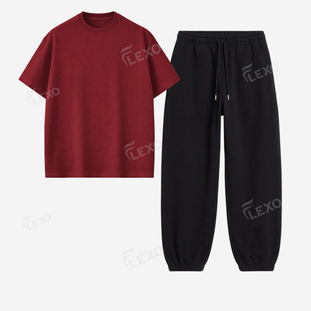 Black Sweatpant With Oversized Drop Shoulder T-Shirt