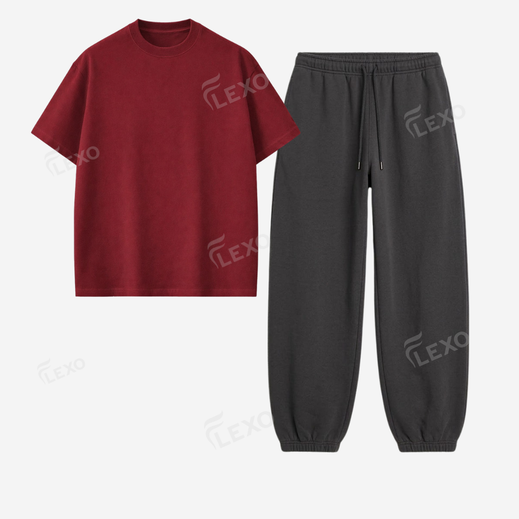 Charcoalgrey Sweatpant With Oversized Drop Shoulder T-Shirt