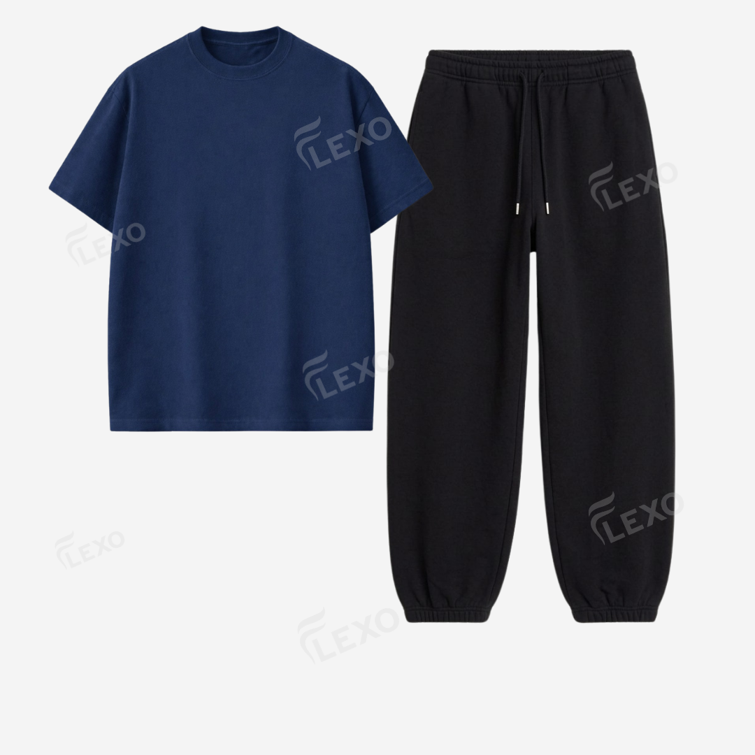 Black Sweatpant With Oversized Drop Shoulder T-Shirt