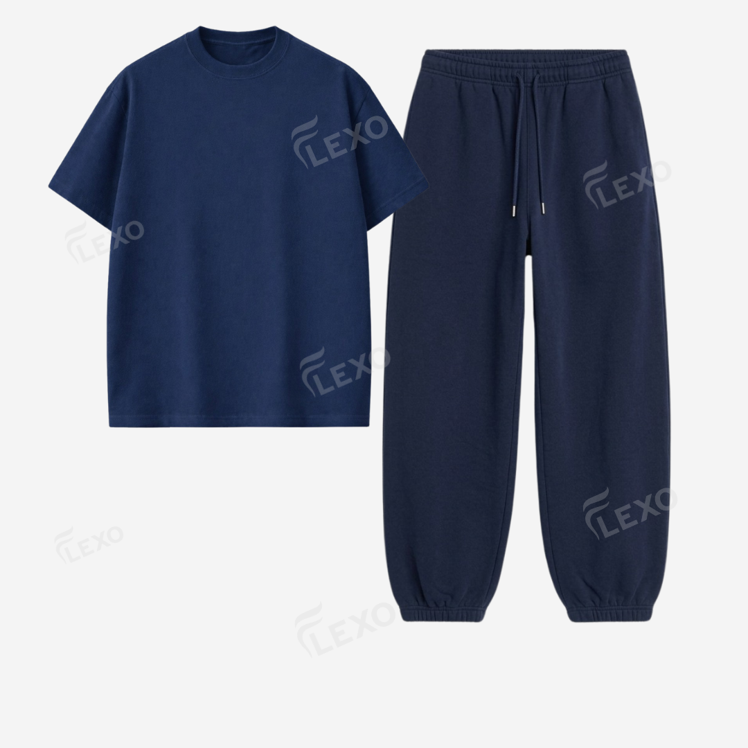 Navyblue Sweatpant With Oversized Drop Shoulder T-Shirt