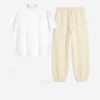 Cream Sweatpant With Oversized Drop Shoulder T-Shirt
