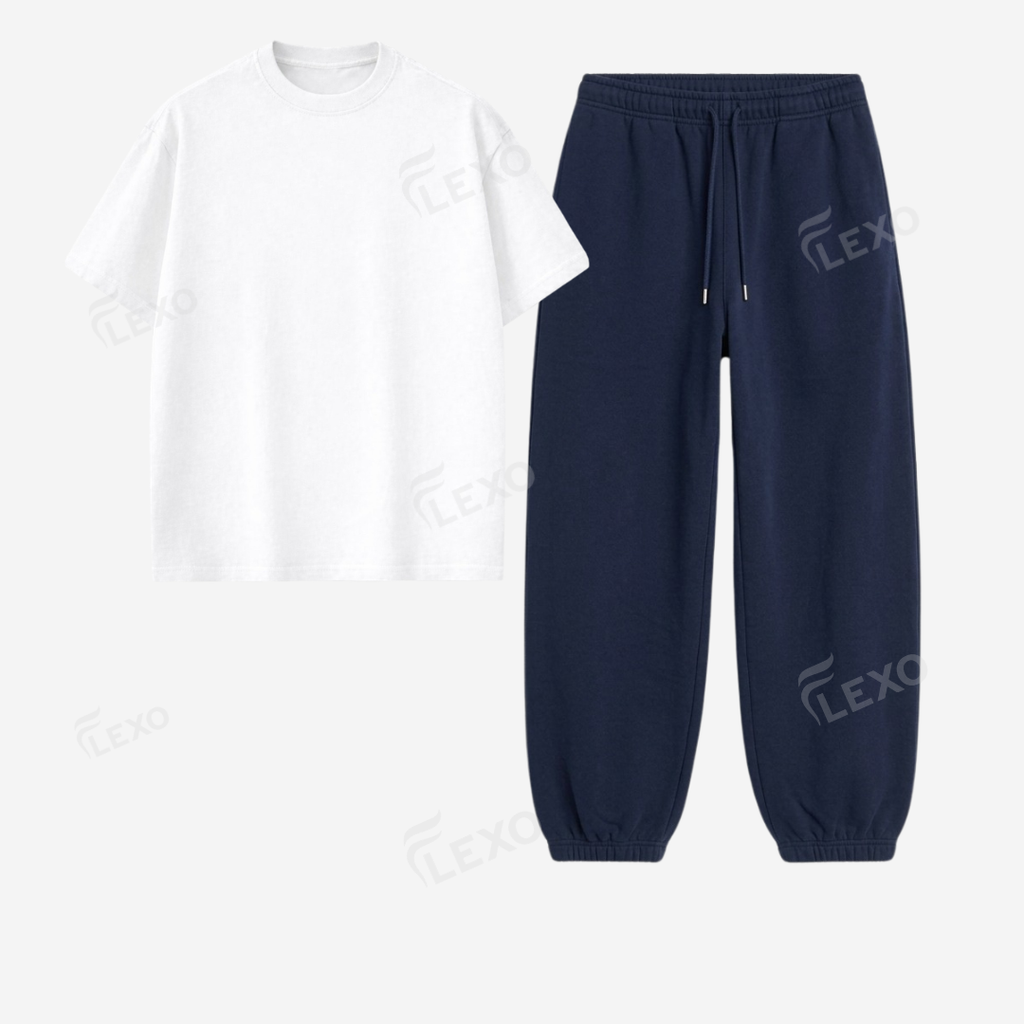 Navyblue Sweatpant With Oversized Drop Shoulder T-Shirt