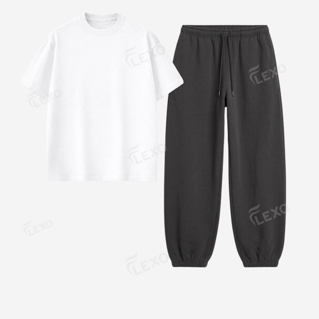 Charcoalgrey Sweatpant With Oversized Drop Shoulder T-Shirt