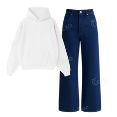 Dark blue Baggy Jeans With Oversized Hoodie