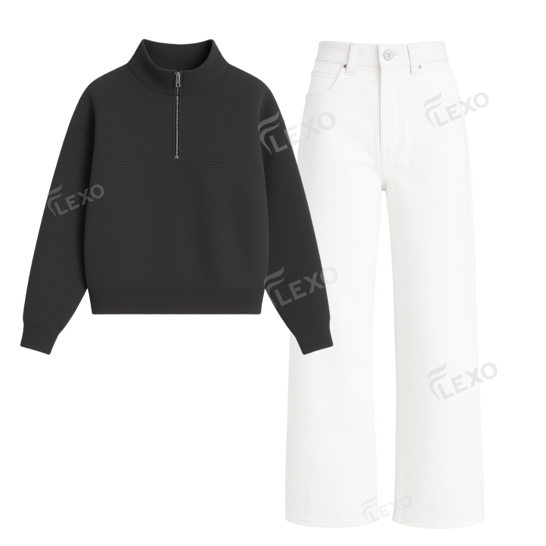 White Baggy Jeans With Oversized Mockneck Main image