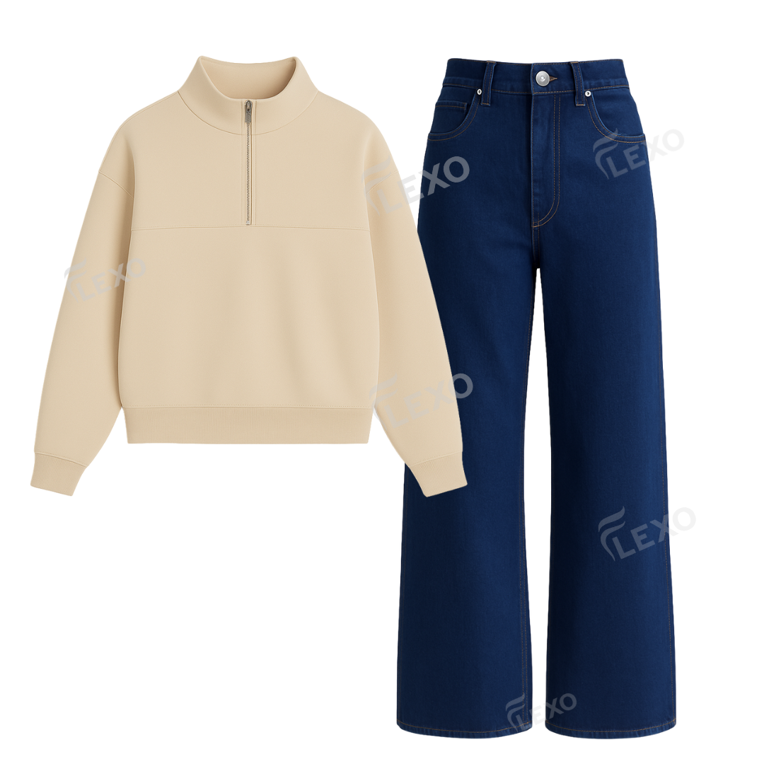 Navyblue Baggy Jeans With Oversized Mockneck Secondary image