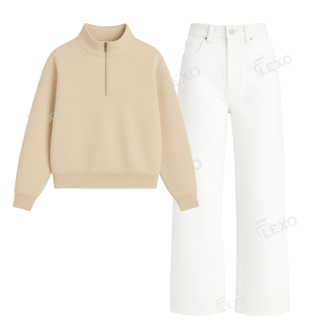 White Baggy Jeans With Oversized Mockneck Secondary image