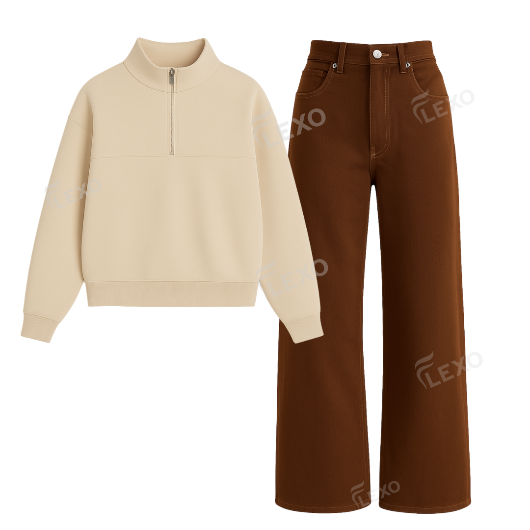 Brown Baggy Jeans With Oversized Mockneck Secondary image