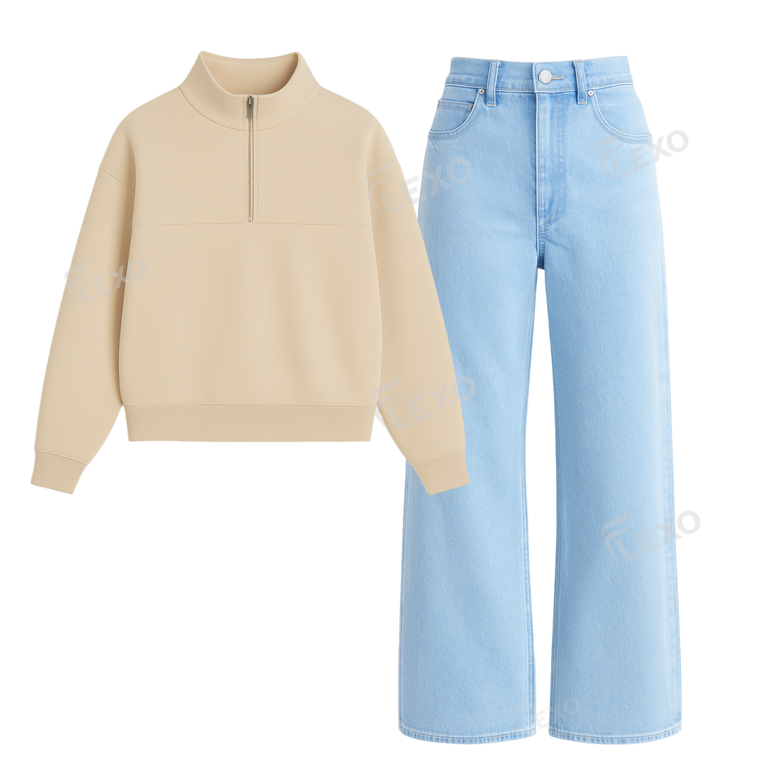 Ice Blue Baggy Jeans With Oversized Mockneck Secondary image
