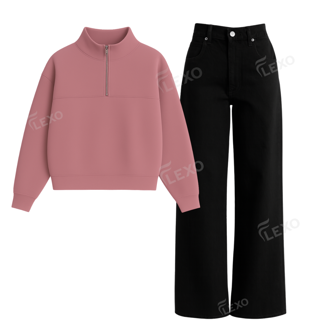 Black Baggy Jeans With Oversized Mockneck Main image