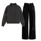 Black Baggy Jeans With Oversized Mockneck