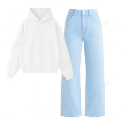 Ice Blue Baggy Jeans With Oversized Hoodie