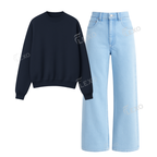 Ice Blue Baggy Jeans With Oversized Sweatshirt